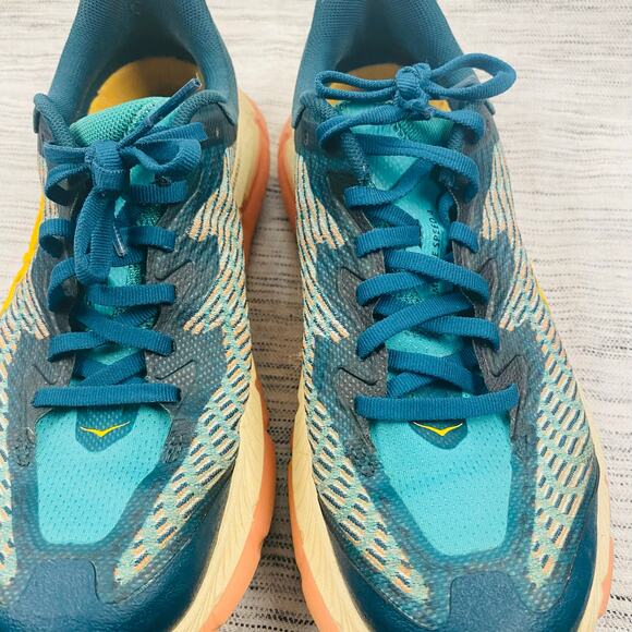Hoka One One Teal and Yellow Athletic Shoes - Picture 7 of 8